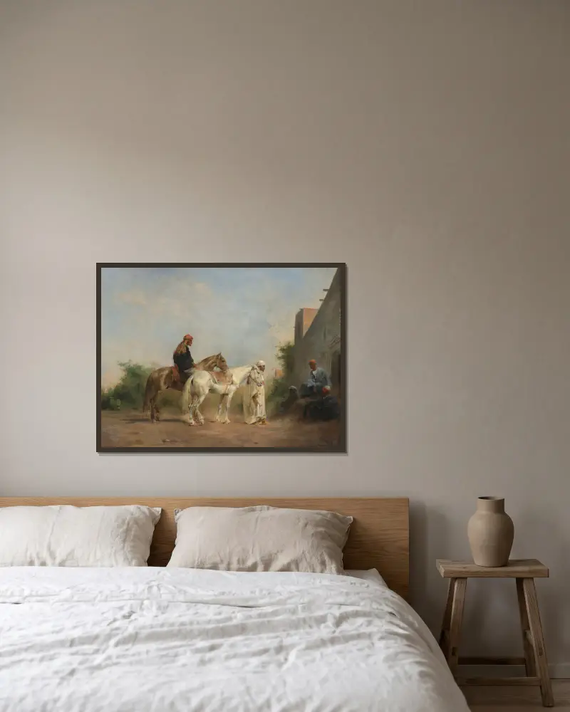 Pferdehändler von Eugène Fromentin gerahmt an einer Wand