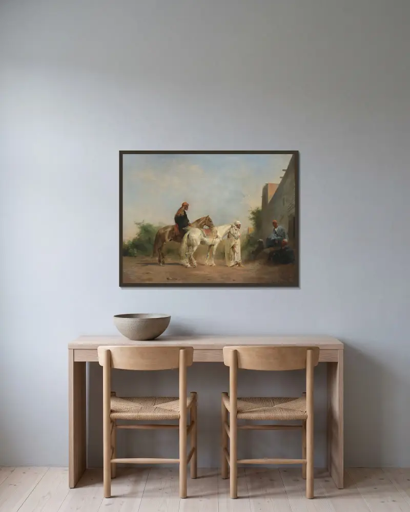Pferdehändler von Eugène Fromentin gerahmt an einer Wand