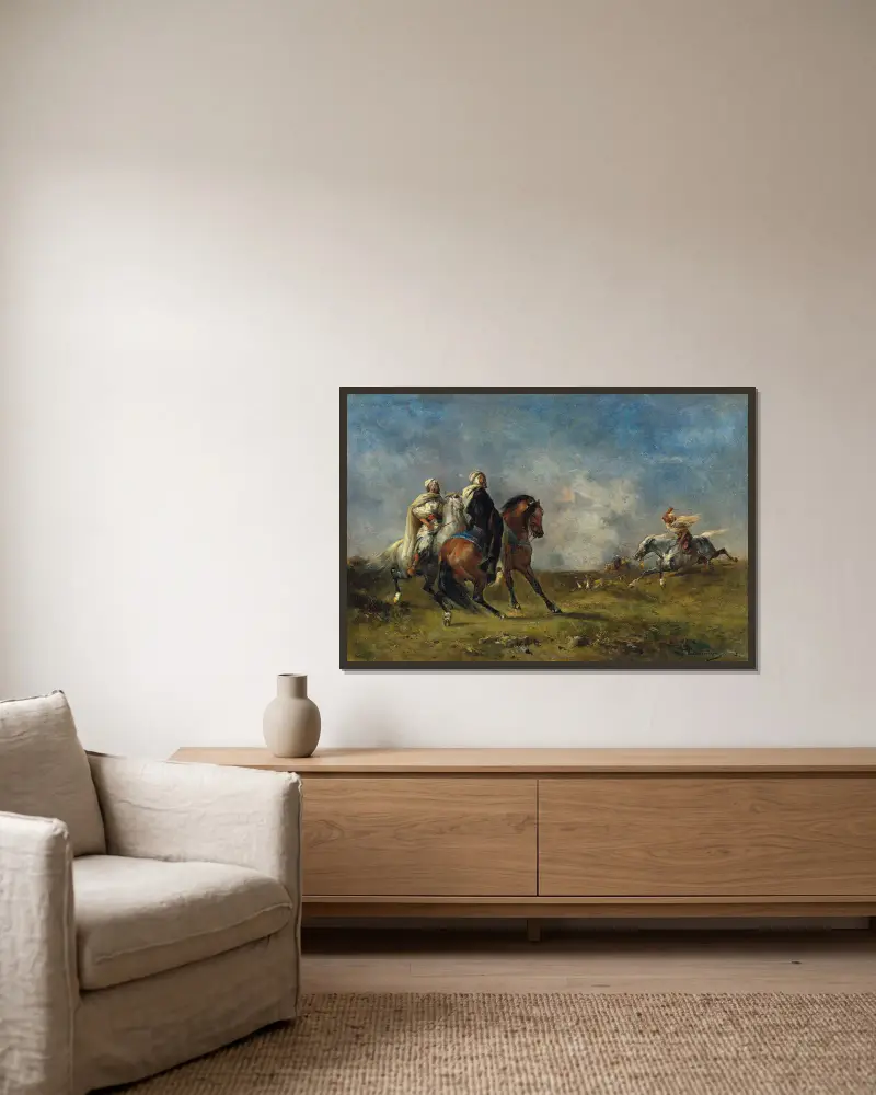 Die Gazellenjagd von Eugène Fromentin gerahmt an einer Wand