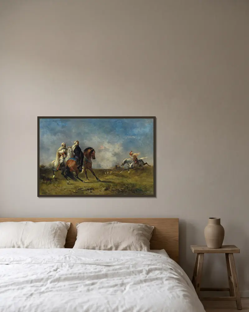 Die Gazellenjagd von Eugène Fromentin gerahmt an einer Wand