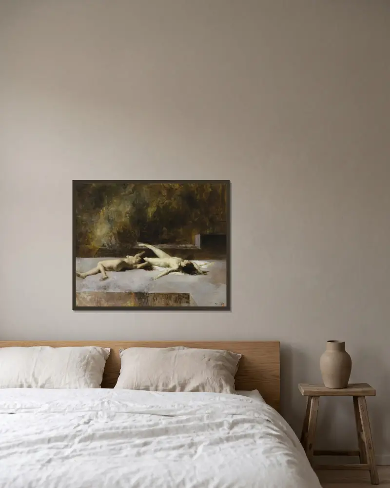 Study for L’Incendie av Eugène Fromentin inramad på en vägg
