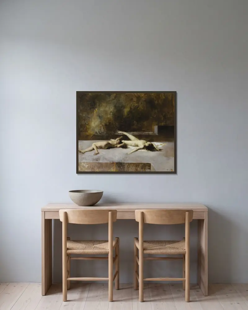Study for L’Incendie av Eugène Fromentin inramad på en vägg