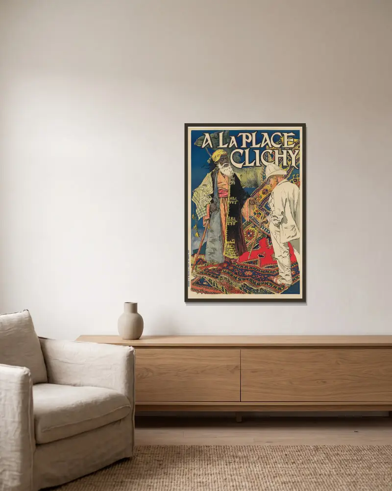 A la Place Clichy. Lundi 14 septembre – tapis français et orientaux av Eugène Grasset inramad på en vägg