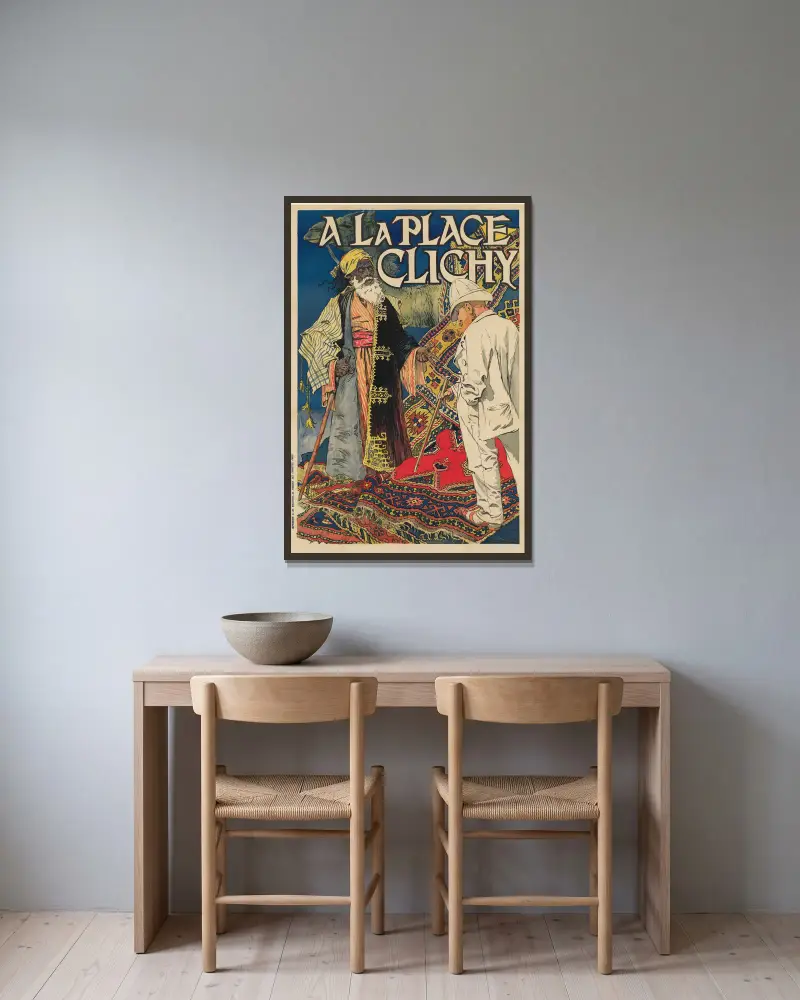 A la Place Clichy. Lundi 14 septembre – tapis français et orientaux av Eugène Grasset inramad på en vägg