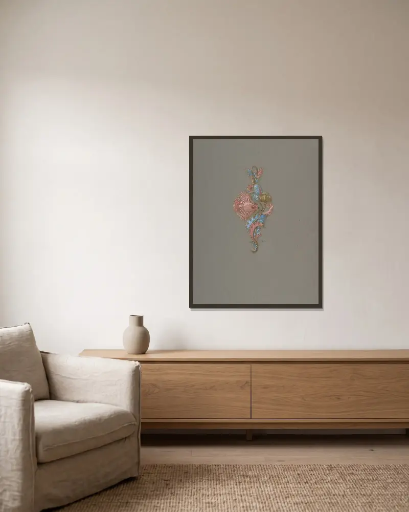 Design för ett hänge av Eugène Grasset inramad på en vägg