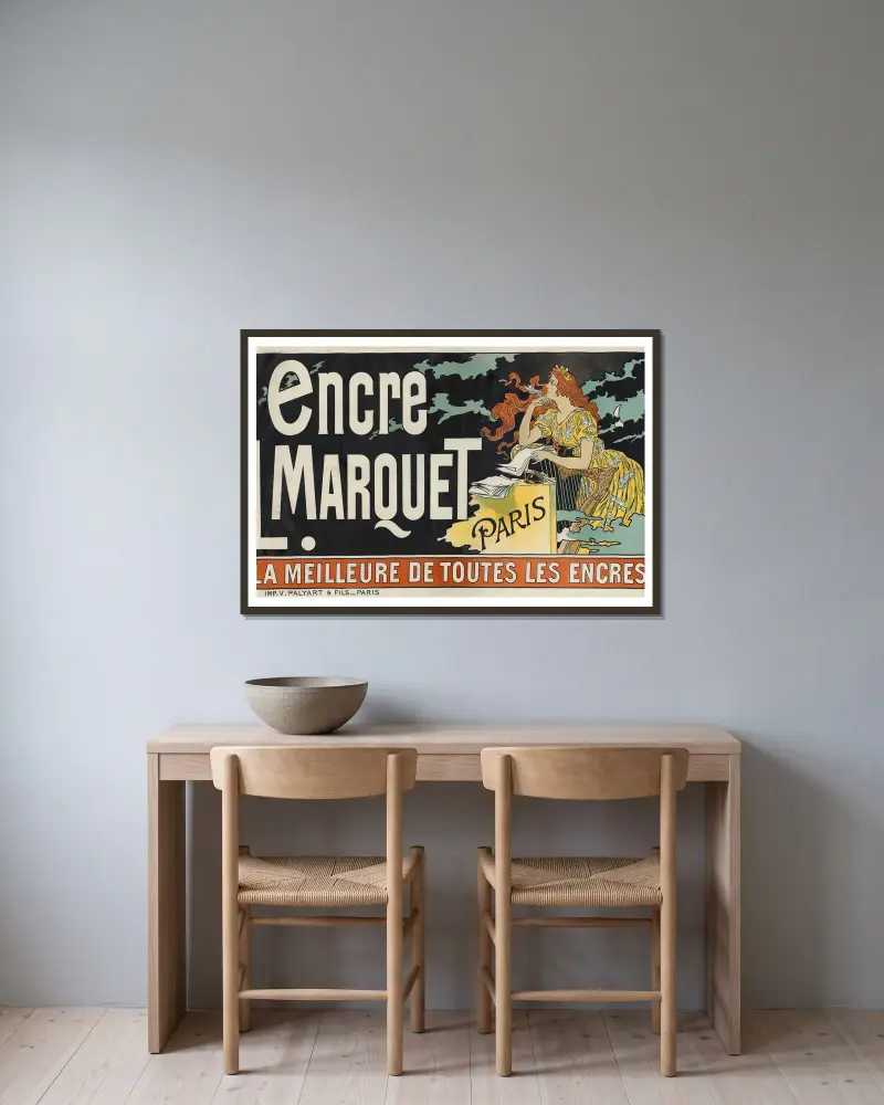Encre L. Marquet, Paris. La meilleure de toutes les encres av Eugène Grasset inramad på en vägg