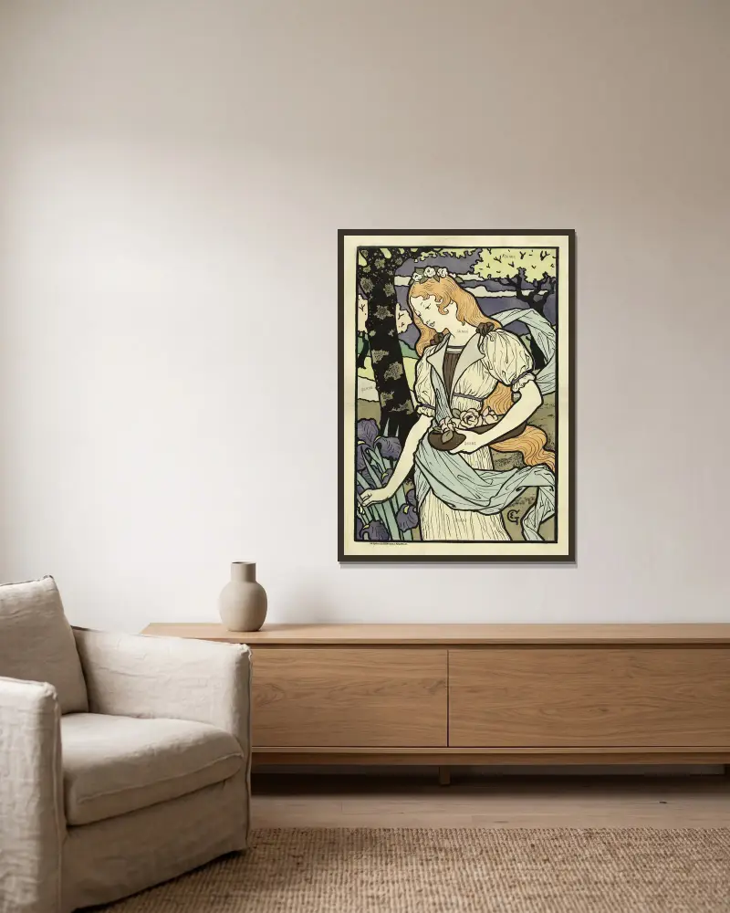Exposition des artistes-décorateurs av Eugène Grasset inramad på en vägg