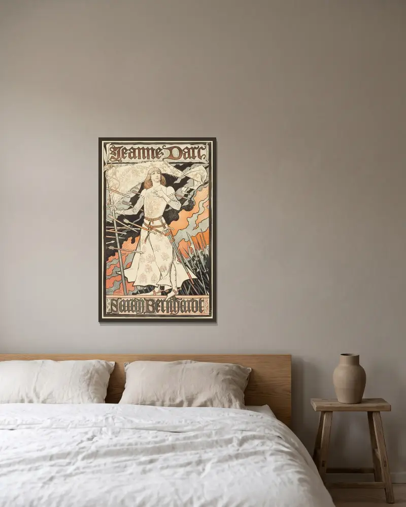 Jeanne d’Arc-Sarah Bernhardt av Eugène Grasset inramad på en vägg