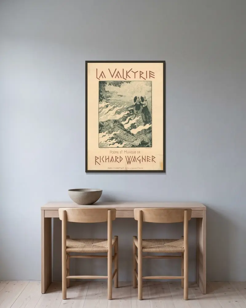La Valkyrie. Poème et Musique de Richard Wagner av Eugène Grasset inramad på en vägg