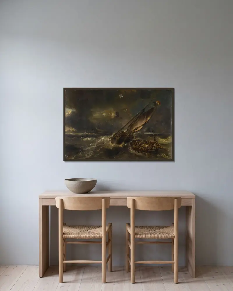 Efter stormen av Eugène Isabey inramad på en vägg