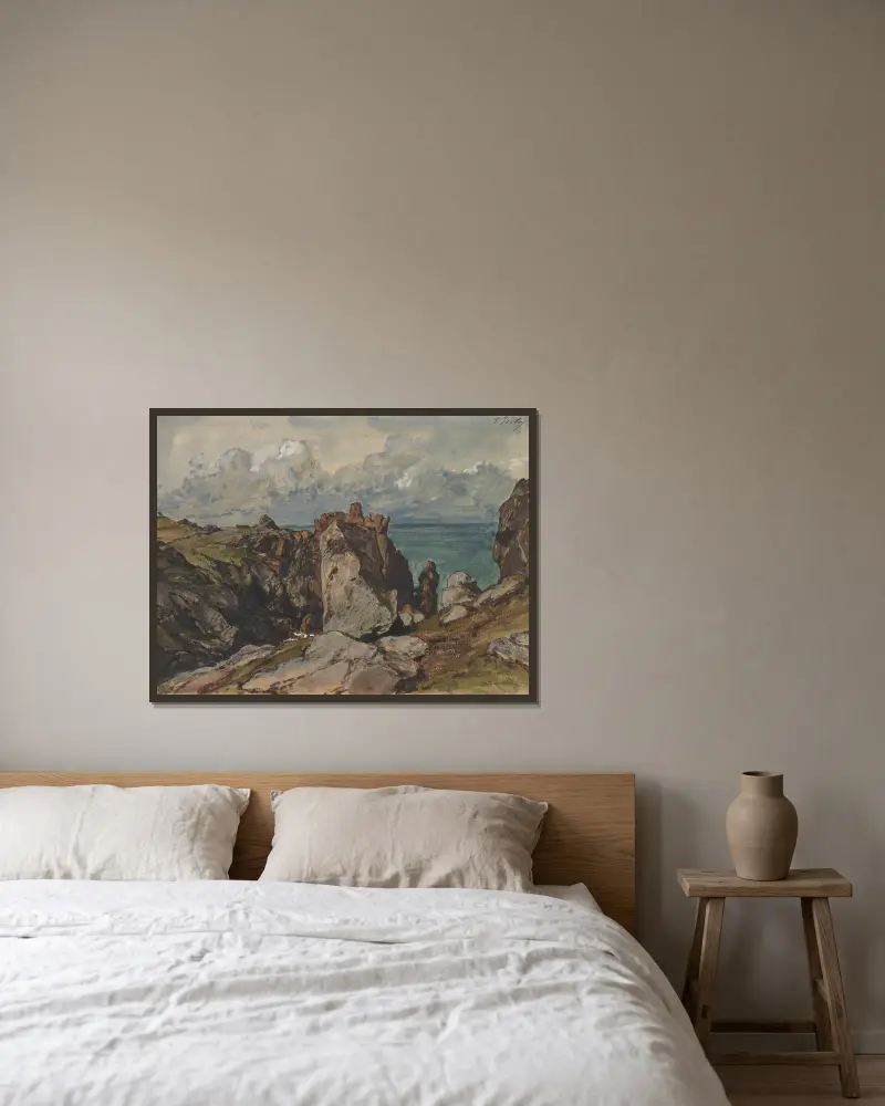 Cliffs by the Sea at Cézembre, Brittany av Eugène Isabey inramad på en vägg