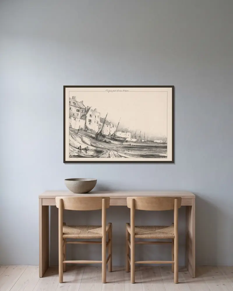Küstenlandschaft von Eugène Isabey gerahmt an einer Wand