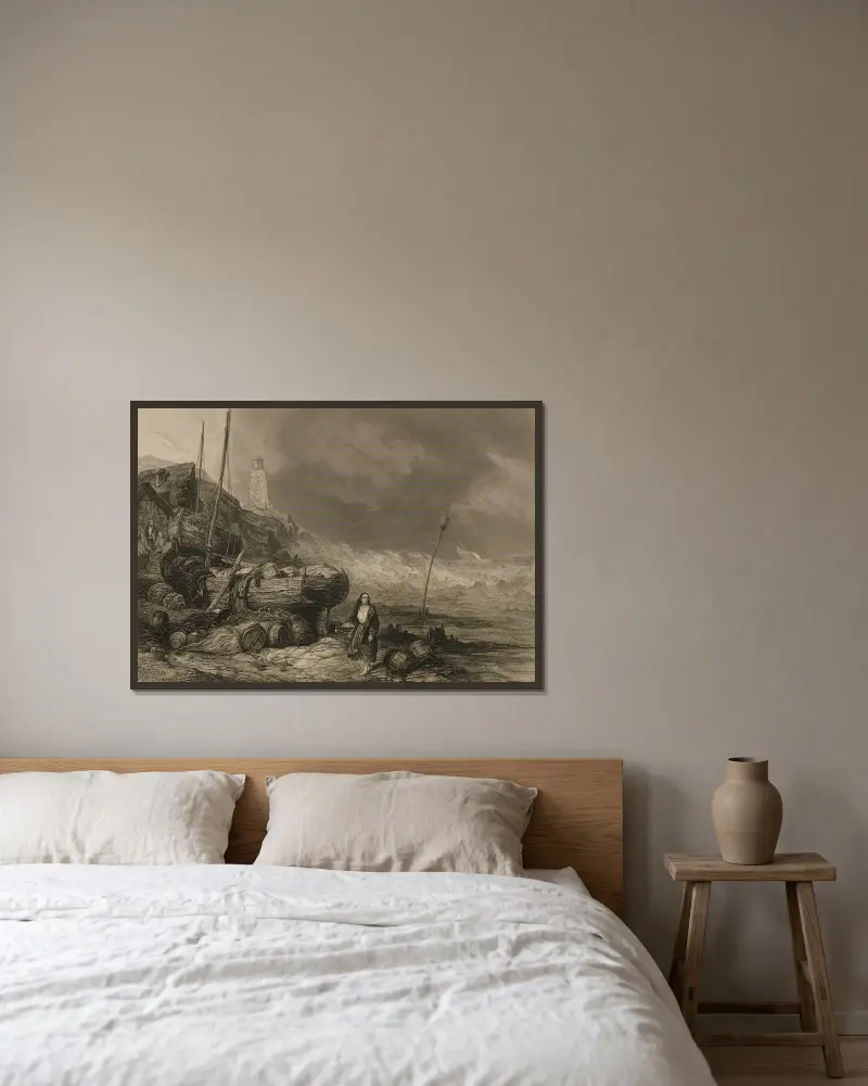 Der Meeresstrand von Eugène Isabey gerahmt an einer Wand