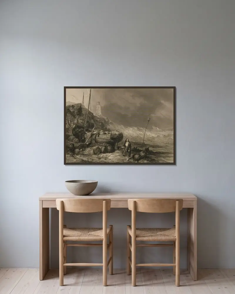 Der Meeresstrand von Eugène Isabey gerahmt an einer Wand