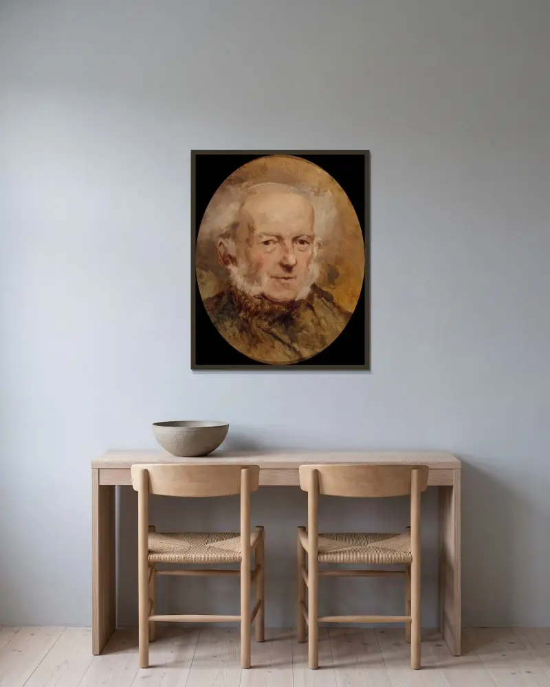 Porträt des Malers Jean-Baptiste Isabey, Vater des Künstlers von Eugène Isabey gerahmt an einer Wand