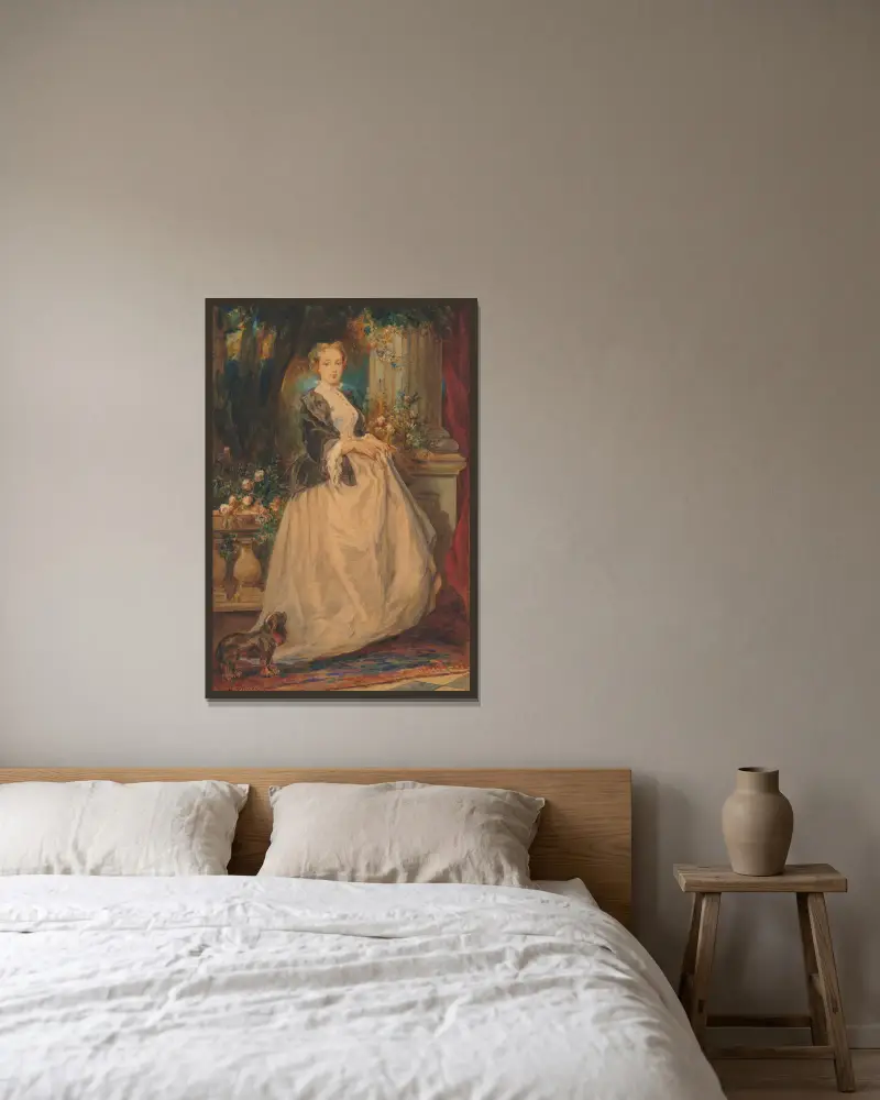 Portrait of Madame Thomas (née Camille Boucher) av Eugène Isabey inramad på en vägg