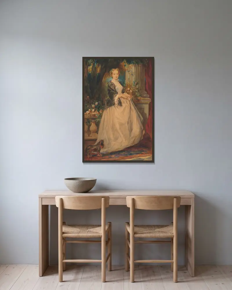 Portrait of Madame Thomas (née Camille Boucher) av Eugène Isabey inramad på en vägg