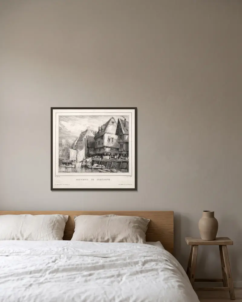 Souvenir från Bretagne av Eugène Isabey inramad på en vägg
