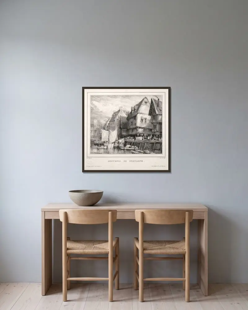 Souvenir från Bretagne av Eugène Isabey inramad på en vägg