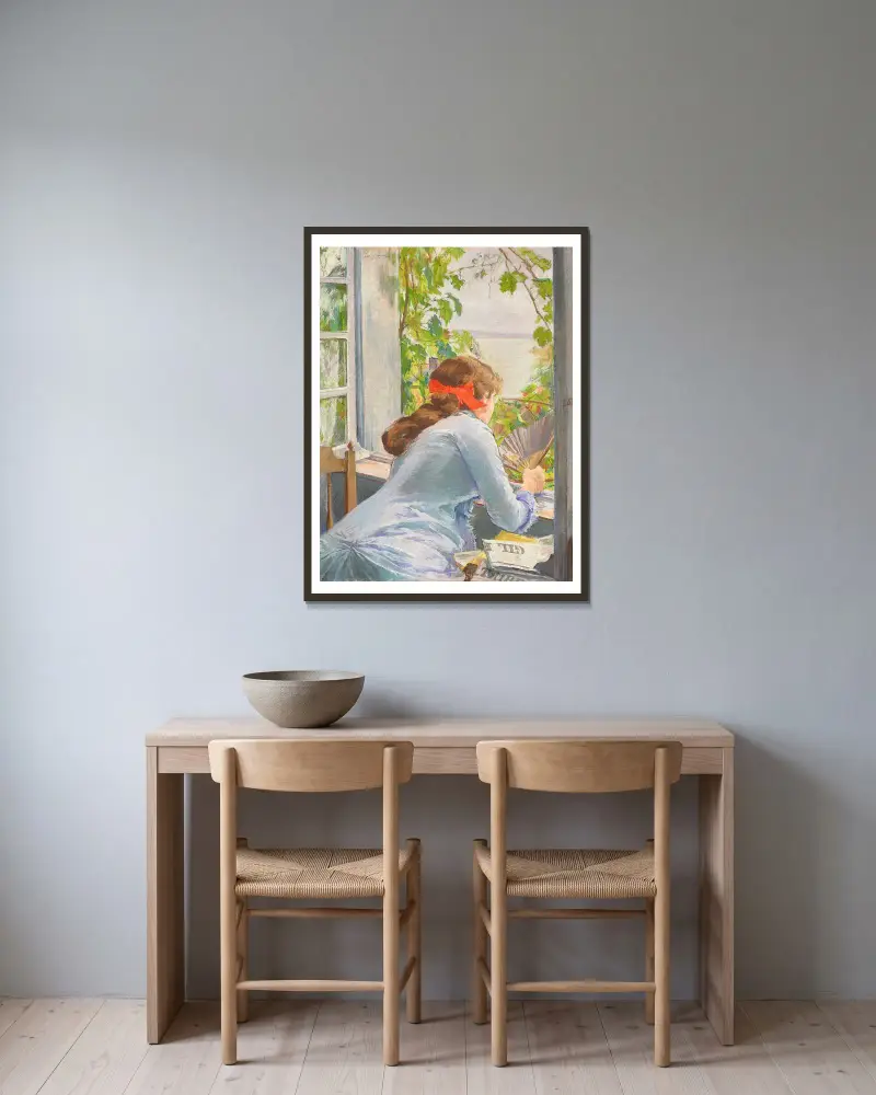 Au bord de la mer (Honfleur) av Eva Gonzalès inramad på en vägg