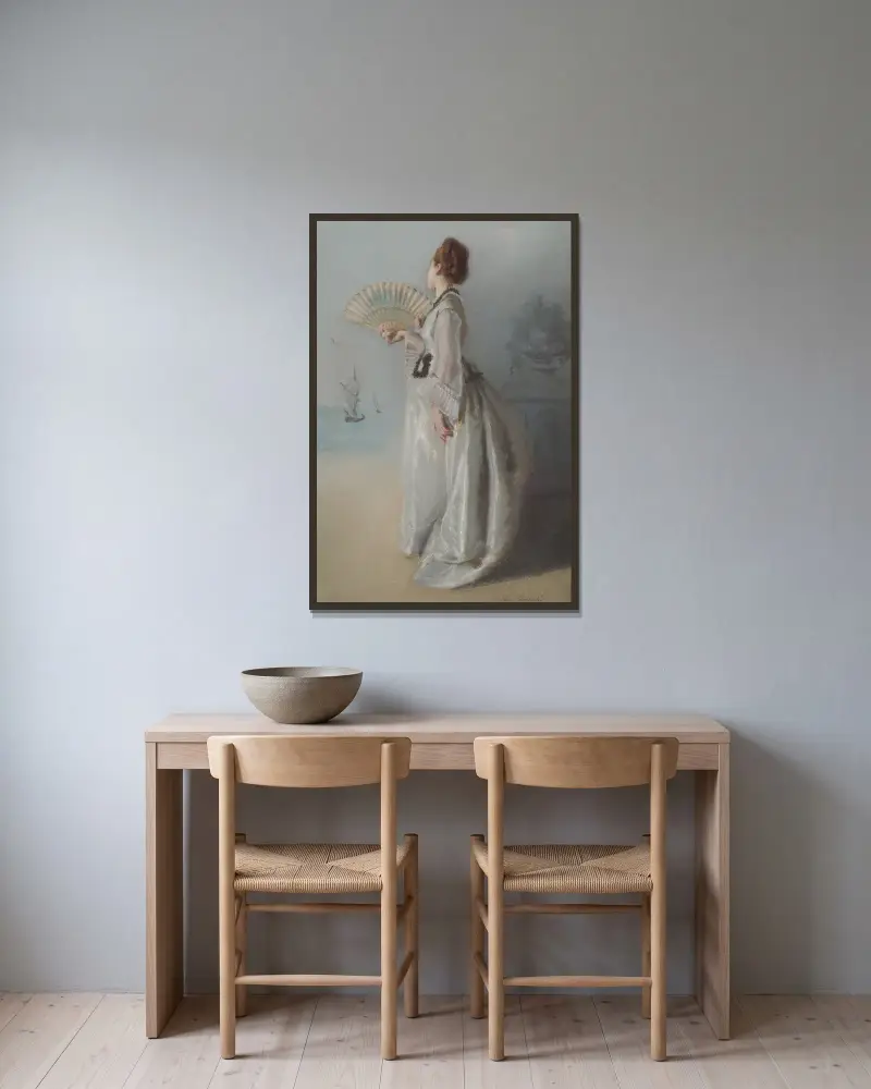 Dame mit Fächer von Eva Gonzalès gerahmt an einer Wand
