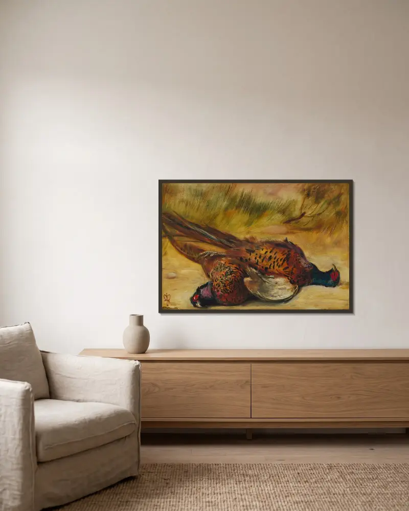 Tote Fasane von Sir John Everett Millais gerahmt an einer Wand