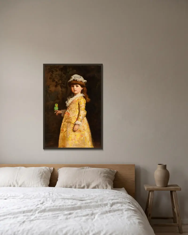 Liebesvögel („Eine große Dame“) von Sir John Everett Millais gerahmt an einer Wand