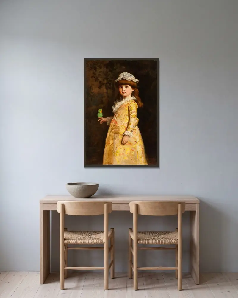 Liebesvögel („Eine große Dame“) von Sir John Everett Millais gerahmt an einer Wand