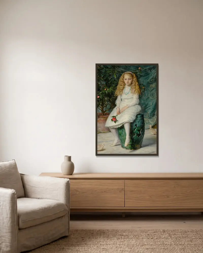 Nina, Daughter Of Frederick Lehmann, Esq. av Sir John Everett Millais inramad på en vägg