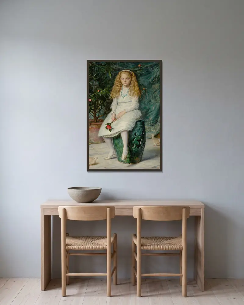 Nina, Daughter Of Frederick Lehmann, Esq. av Sir John Everett Millais inramad på en vägg