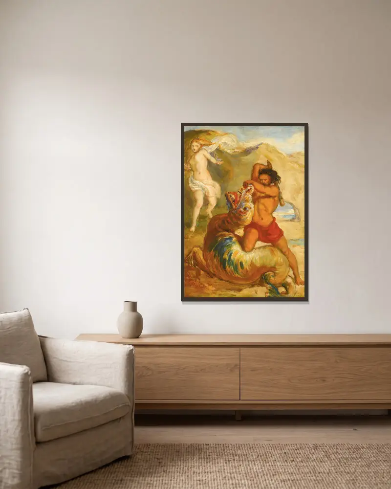 Perseus befreit Andromeda von Sir John Everett Millais gerahmt an einer Wand