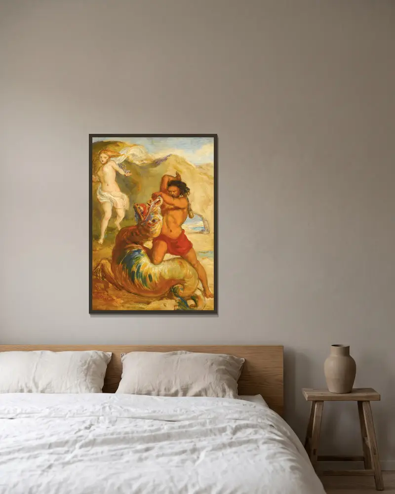 Perseus befreit Andromeda von Sir John Everett Millais gerahmt an einer Wand