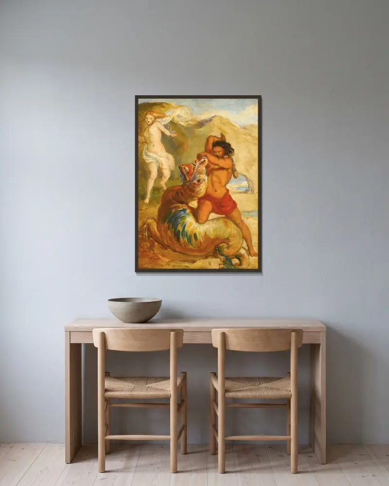 Perseus befreit Andromeda von Sir John Everett Millais gerahmt an einer Wand