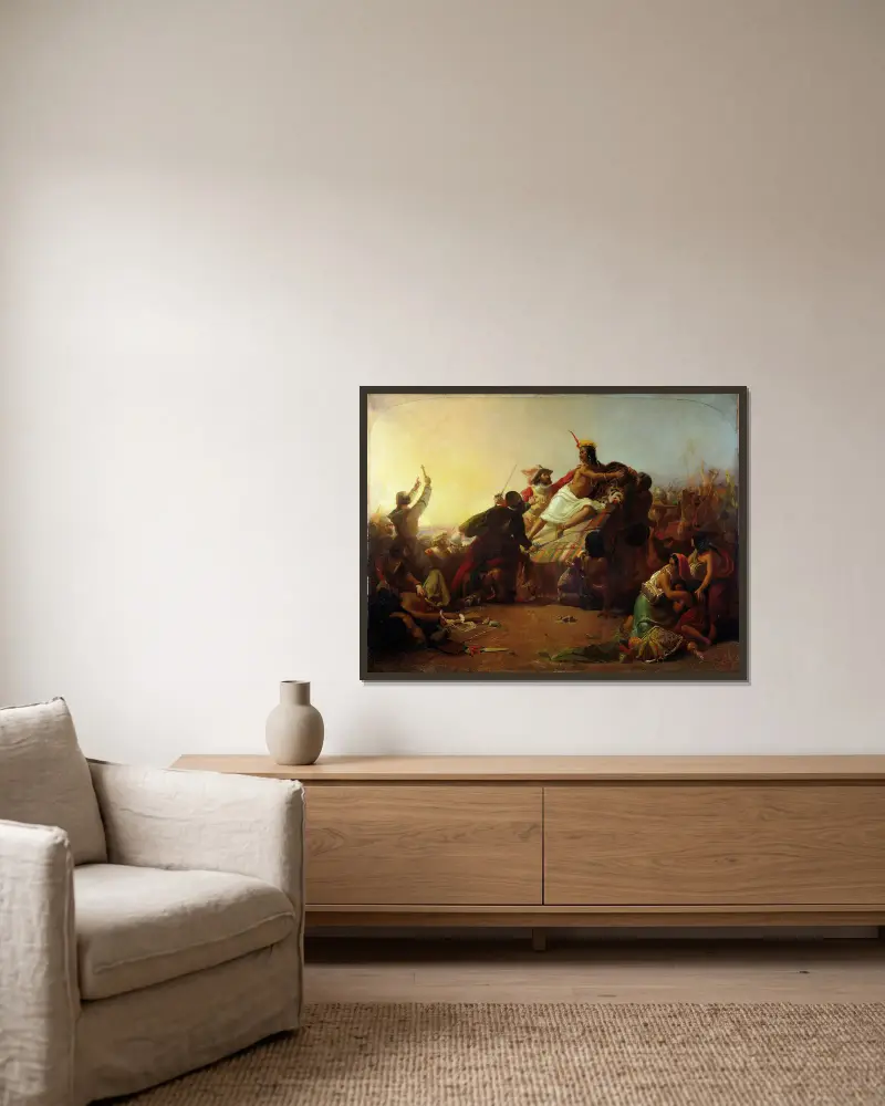 Pizarro Seizing the Inca of Peru av Sir John Everett Millais inramad på en vägg