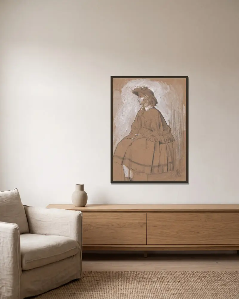 Study of a Girl av Sir John Everett Millais inramad på en vägg
