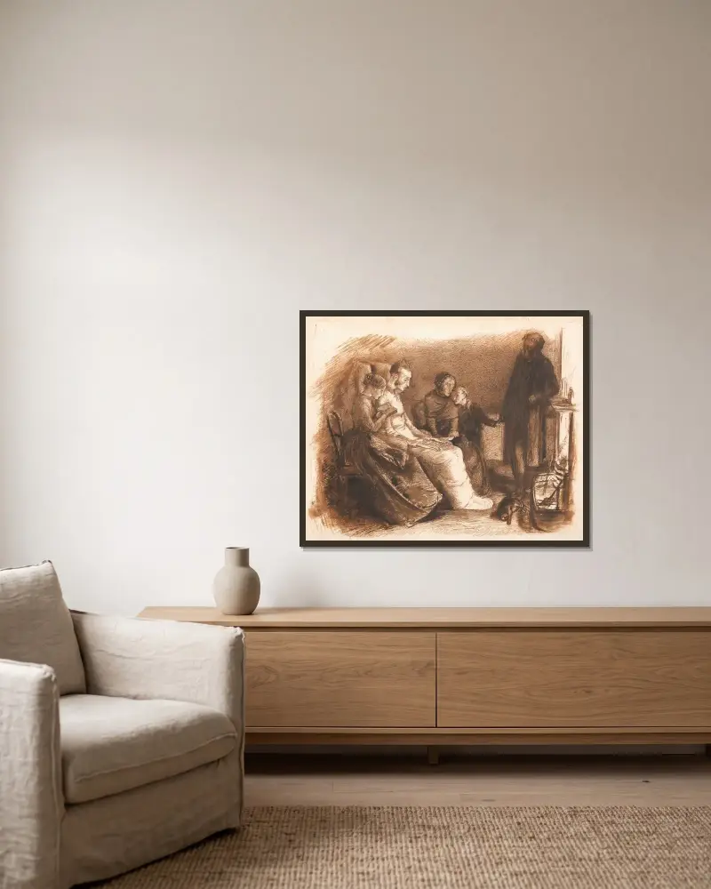 Der sterbende Mann von Sir John Everett Millais gerahmt an einer Wand