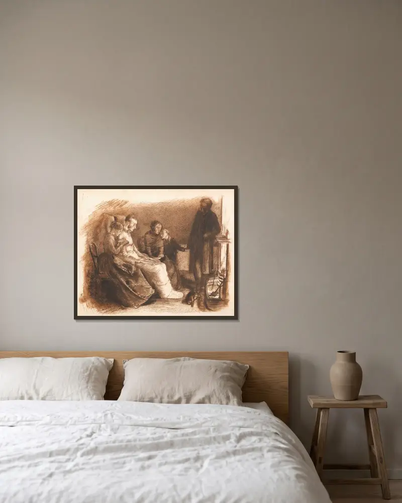 Der sterbende Mann von Sir John Everett Millais gerahmt an einer Wand