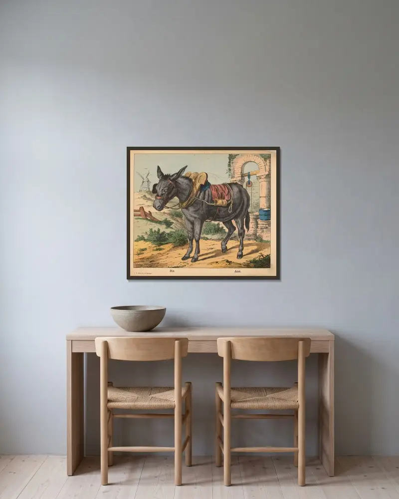 Donkey av J.F. Schreiber inramad på en vägg