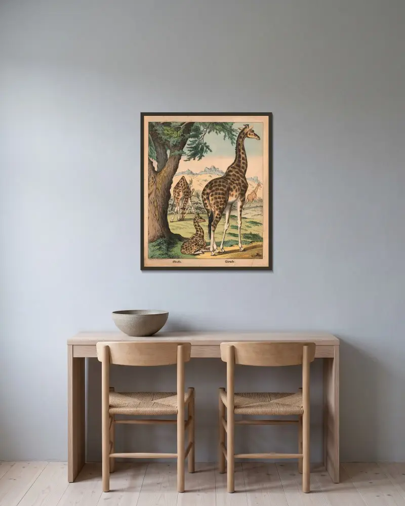 Giraffe av J.F. Schreiber inramad på en vägg
