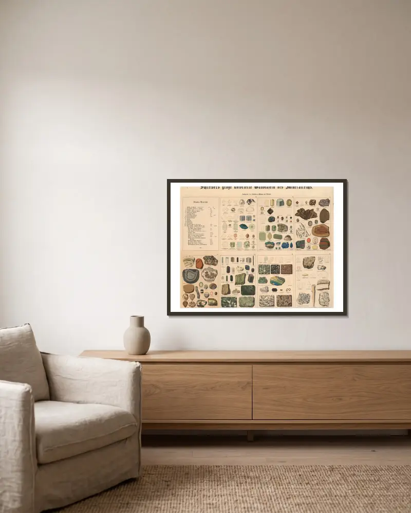 Verschiedene Mineralien, 1885 – Nr. 1 von J.F. Schreiber gerahmt an einer Wand