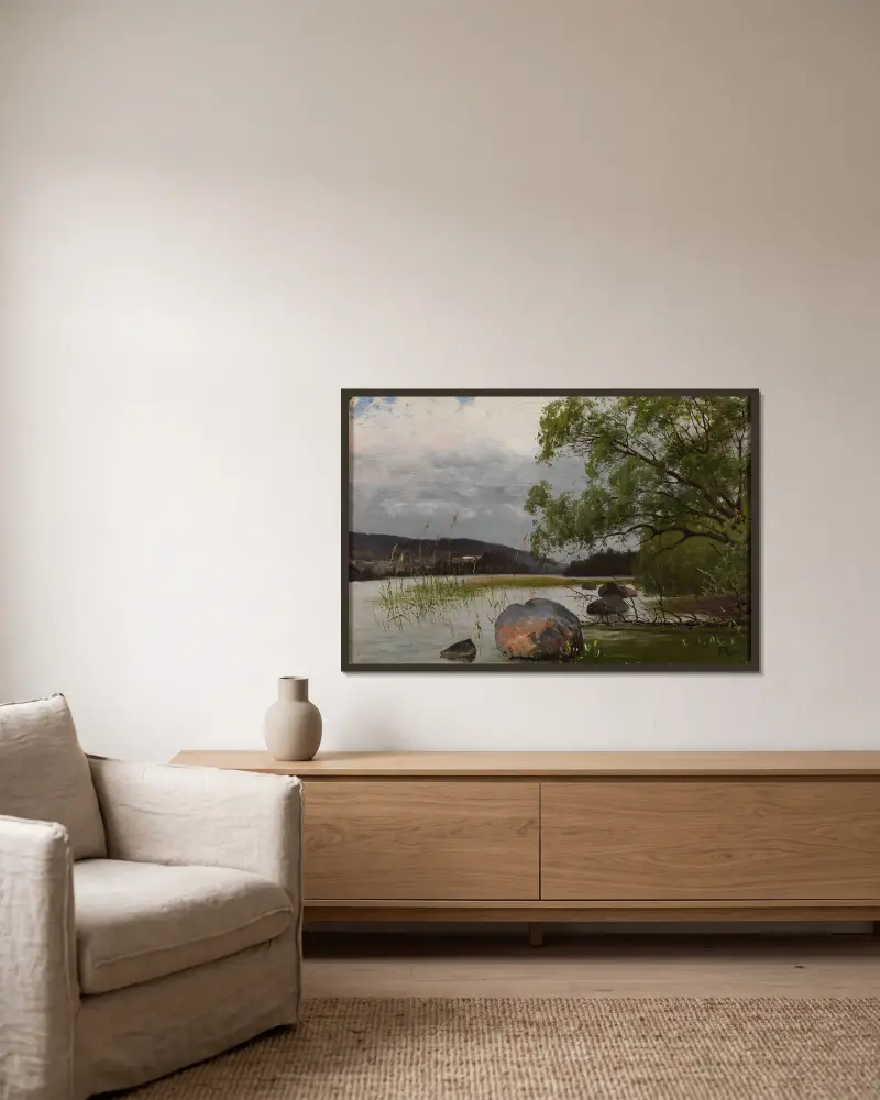 Shore landscape av Fanny Churberg inramad på en vägg