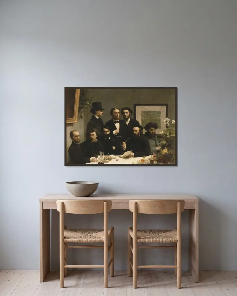 U stolu, Henri Fantin-Latour v rámu na stěně