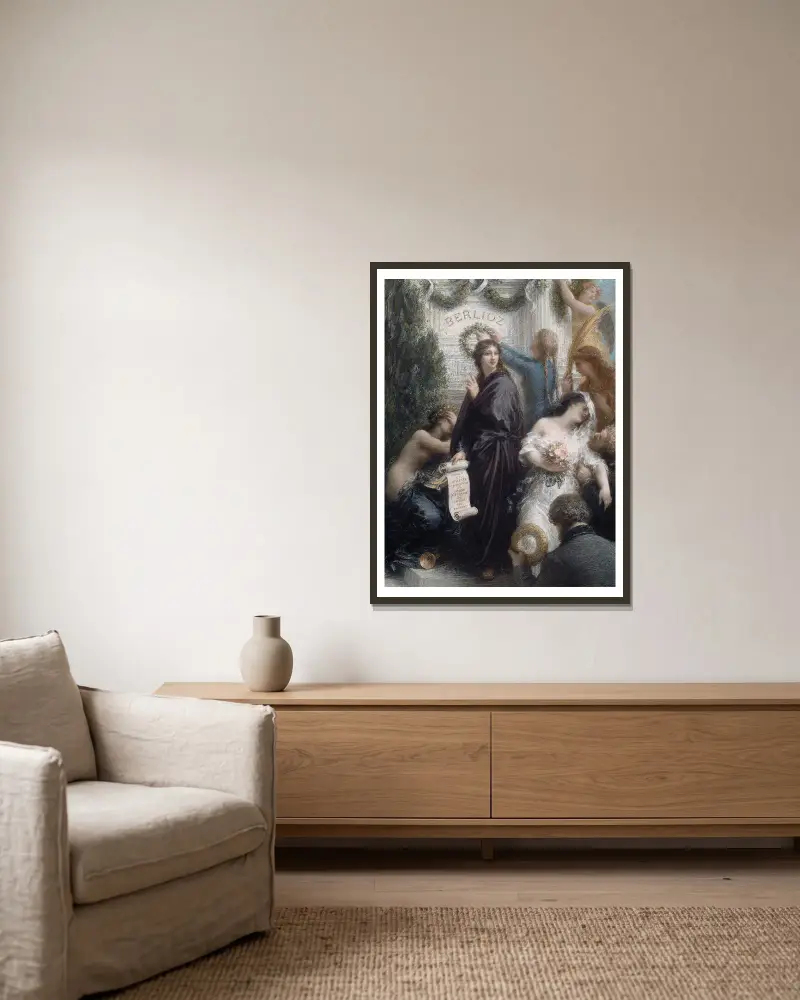 Der Jahrestag (Hommage an Hector Berlioz) von Henri Fantin-Latour gerahmt an einer Wand