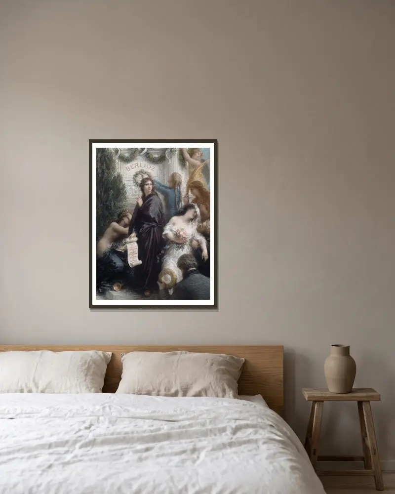 Der Jahrestag (Hommage an Hector Berlioz) von Henri Fantin-Latour gerahmt an einer Wand
