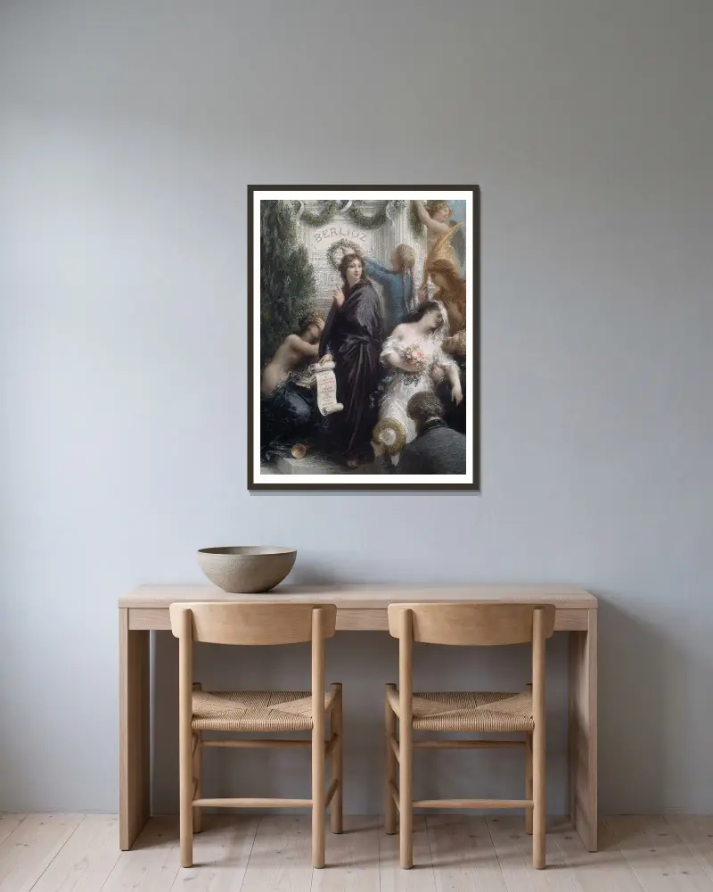 Der Jahrestag (Hommage an Hector Berlioz) von Henri Fantin-Latour gerahmt an einer Wand