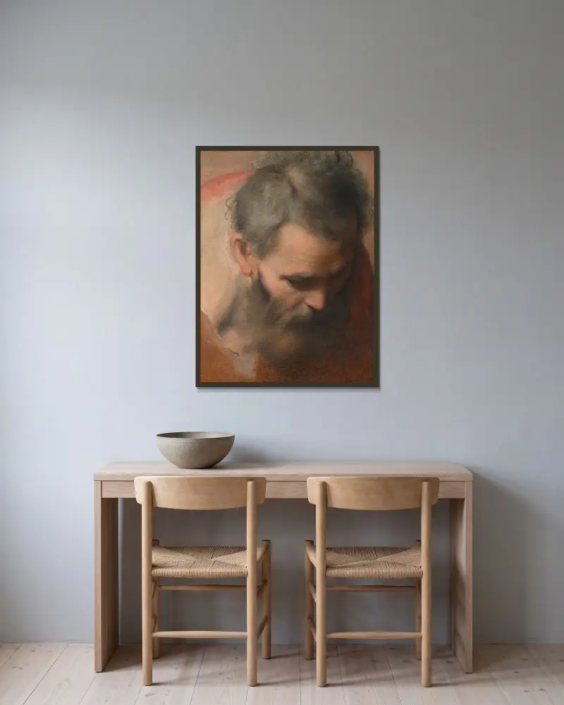 Head of Saint Joseph av Federico Barocci inramad på en vägg