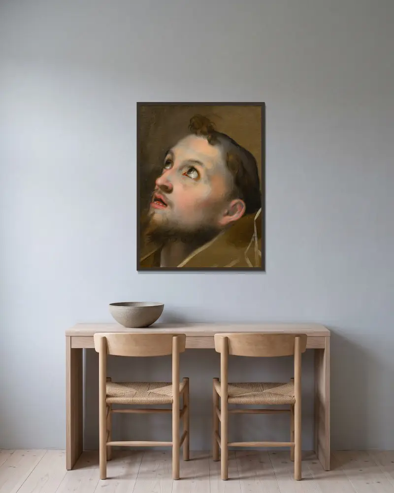 Study for the Head of Saint Francis av Federico Barocci inramad på en vägg