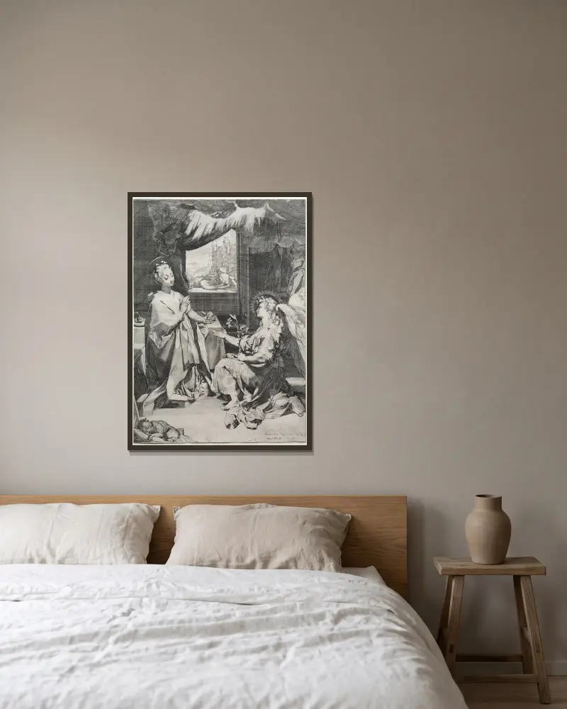 Die Verkündigung von Federico Barocci gerahmt an einer Wand