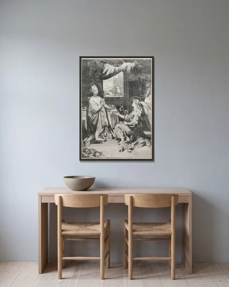 Die Verkündigung von Federico Barocci gerahmt an einer Wand
