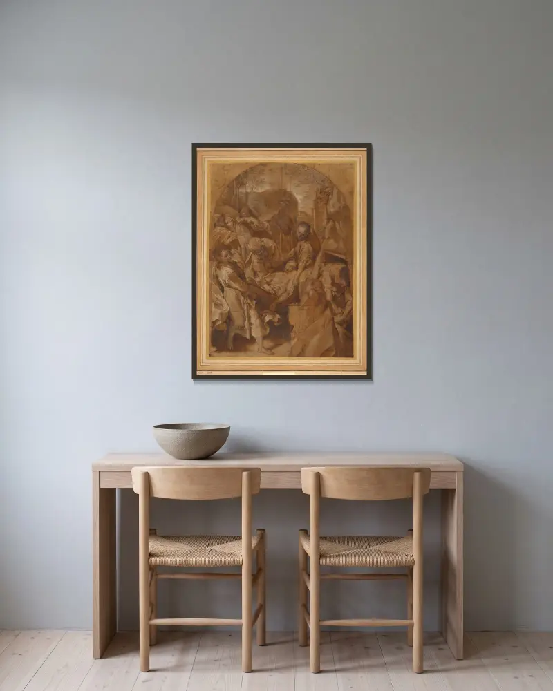 Die Grablegung von Federico Barocci gerahmt an einer Wand